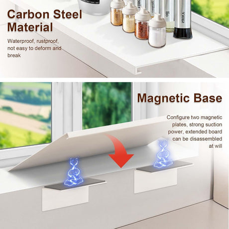 QZS Carbon Steel Countertop Board,15.75x7.9In Countertop Extension Board with Magnetic Base,1Pc No punching Window Sill Extender Plate for Office Bathroom 15.75