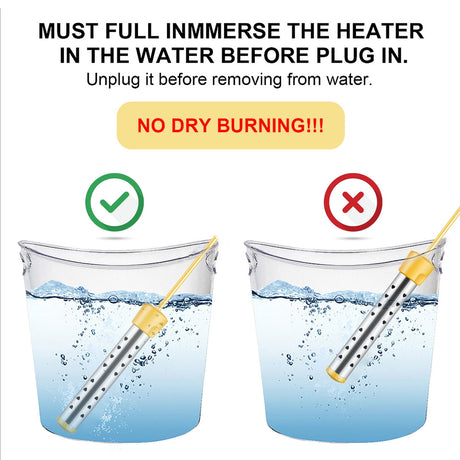 2500W Immersion Water Heater with Stainless Steel Cover,Quick Heating Immersion Heater for Indoor & Outdoor,Anti-scalding Bucket Heater Yellow