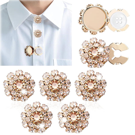Rhinestone Button Cover Tutuviw 5 Pcs Golden Crystal Cover for Women Blouses Detachable Shirt Clips Buttons Crystal Fancy Buttons for Dress Suit Jeans Clothing DIY Holiday Decoration Embellishments Gold