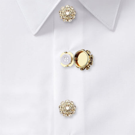 Rhinestone Button Cover Tutuviw 5 Pcs Golden Crystal Cover for Women Blouses Detachable Shirt Clips Buttons Crystal Fancy Buttons for Dress Suit Jeans Clothing DIY Holiday Decoration Embellishments Gold