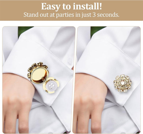 Rhinestone Button Cover Tutuviw 5 Pcs Golden Crystal Cover for Women Blouses Detachable Shirt Clips Buttons Crystal Fancy Buttons for Dress Suit Jeans Clothing DIY Holiday Decoration Embellishments Gold