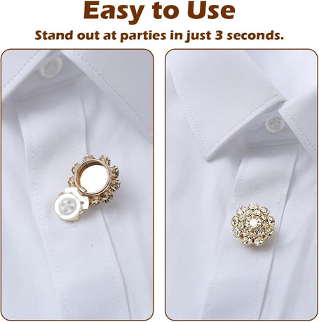 Rhinestone Button Cover Tutuviw 5 Pcs Golden Crystal Cover for Women Blouses Detachable Shirt Clips Buttons Crystal Fancy Buttons for Dress Suit Jeans Clothing DIY Holiday Decoration Embellishments Gold