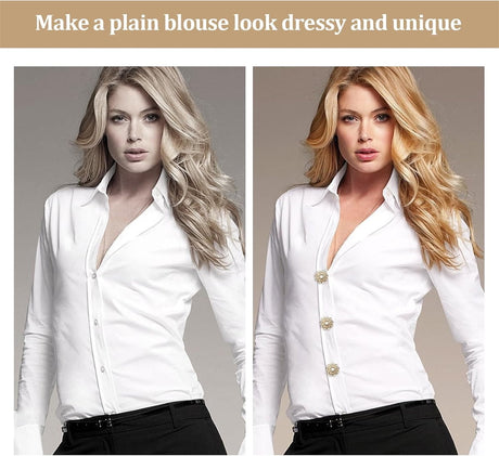 Rhinestone Button Cover Tutuviw 5 Pcs Golden Crystal Cover for Women Blouses Detachable Shirt Clips Buttons Crystal Fancy Buttons for Dress Suit Jeans Clothing DIY Holiday Decoration Embellishments Gold