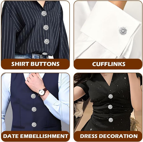 Rhinestone Button Cover Tutuviw 5 Pcs Golden Crystal Cover for Women Blouses Detachable Shirt Clips Buttons Crystal Fancy Buttons for Dress Suit Jeans Clothing DIY Holiday Decoration Embellishments Silver