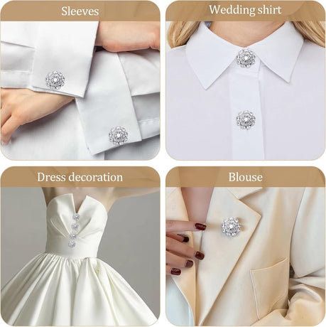 Rhinestone Button Cover Tutuviw 5 Pcs Golden Crystal Cover for Women Blouses Detachable Shirt Clips Buttons Crystal Fancy Buttons for Dress Suit Jeans Clothing DIY Holiday Decoration Embellishments Silver