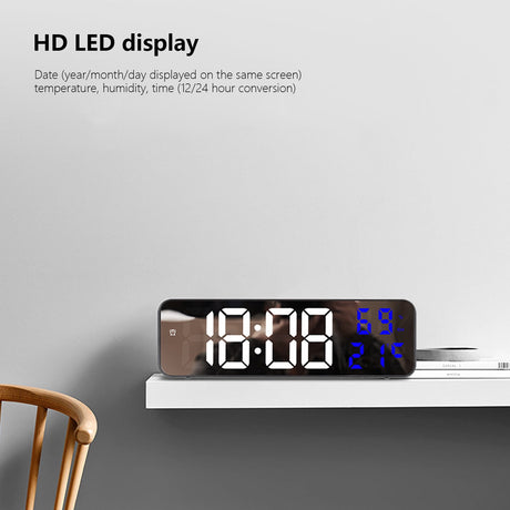 Digital Clock Large Display, Alarm Clock for Living Room Office Bedroom Decor, LED Corded Electric, Date Temp Display Wall Clock, Smart Cool Modern Desk Accessories Green