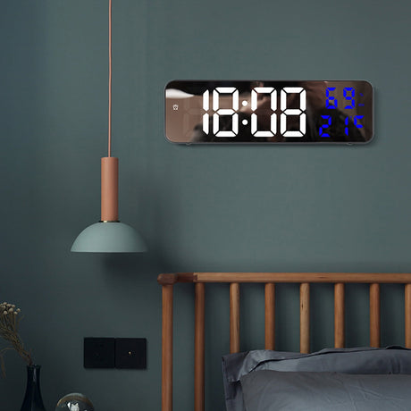Digital Clock Large Display, Alarm Clock for Living Room Office Bedroom Decor, LED Corded Electric, Date Temp Display Wall Clock, Smart Cool Modern Desk Accessories Green