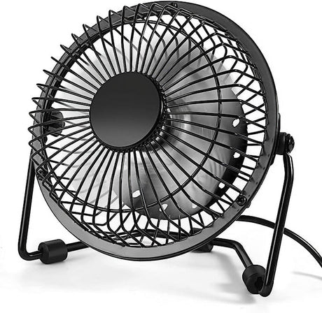 Tutuviw 4 Inch USB Desk Fan,Small and Quiet,Powerful USB Powered Portable Fan,Strong Airflow,Mini Metal USB Fan,360°Rotation,Personal Cooling Fan with 2 Speed for Home Office Black