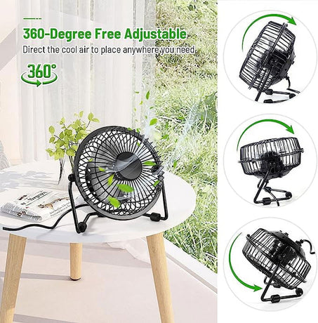 Tutuviw 4 Inch USB Desk Fan,Small and Quiet,Powerful USB Powered Portable Fan,Strong Airflow,Mini Metal USB Fan,360°Rotation,Personal Cooling Fan with 2 Speed for Home Office,Black Pink