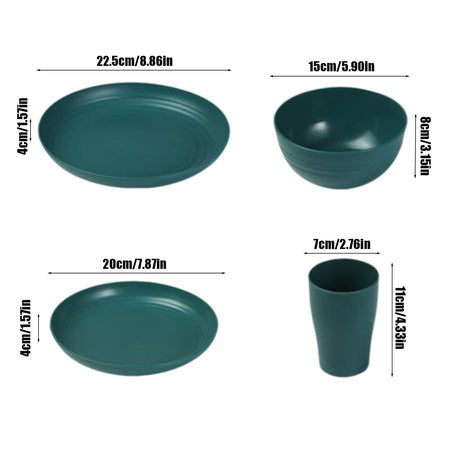 Darzheoy 16 Pieces Kitchen Dinnerware Set, Service for 8, Dinner Plates, Dessert Plate, Cereal Bowls, Cups, Colorful Plastic Outdoor Camping Dishes Green