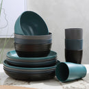 Darzheoy 16 Pieces Kitchen Dinnerware Set, Service for 8, Dinner Plates, Dessert Plate, Cereal Bowls, Cups, Colorful Plastic Outdoor Camping Dishes Green