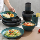 Darzheoy 16 Pieces Kitchen Dinnerware Set, Service for 8, Dinner Plates, Dessert Plate, Cereal Bowls, Cups, Colorful Plastic Outdoor Camping Dishes Green