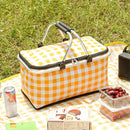 Kdkad Picnic Basket, Collapsible Shopping Basket with Lid Large Market Basket with Handles Reusable Folding Grocery Basket Insulated Cooler Bag for Picnic Travel 18.5×8.7×10.6 in Yellow