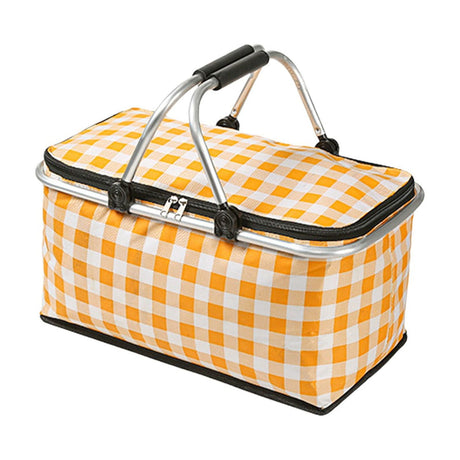 Kdkad Picnic Basket, Collapsible Shopping Basket with Lid Large Market Basket with Handles Reusable Folding Grocery Basket Insulated Cooler Bag for Picnic Travel 18.5×8.7×10.6 in Yellow