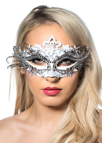 Metal Overlay White Glitter Masquerade Mask