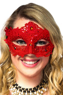 Glitter and Floral Lace Overlay Red Masquerade Mask