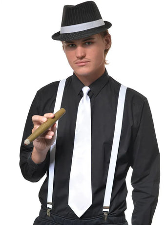 1920s White Satin Gangster Costume Tie