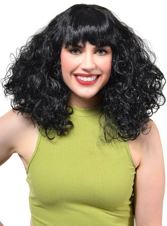 Disco Star Womens Curly Black 70s Costume Wig