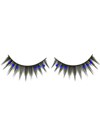 Spiked Black False Eyelashes with Blue Rhinestones