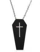 Black Leather Coffin with White Cross Halloween Necklace