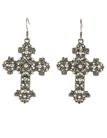 Gun Metal Black Gothic Cross Halloween Earrings