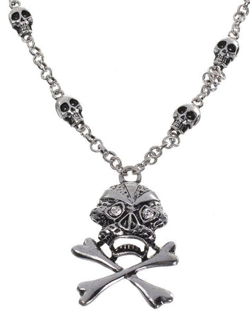 Silver Skull and Cross Bones Womens Necklace