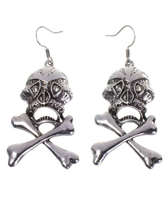 Silver Skull and Cross Bones Womens Earrings