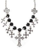 Gothic Crosses Black Jeweled Costume Necklace