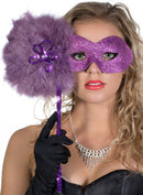 Glitter Swirls Hand Held Masquerade Mask in Purple