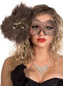 Glitter Swirls Coffee and Caramel Hand Held Masquerade Mask