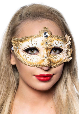 Edwardian White and Gold Adults Masquerade Mask