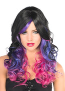 Ada Deluxe Black and Purple Curly Womens Wig