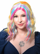 Pastel Rainbow Wavy Mid Length Womens Costume Wig