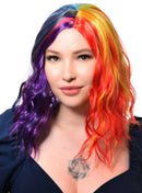 Bright Rainbow Womens Wavy Mid Length Costume Wig