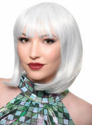 Short White Bob Deluxe Womens Costume Wig with Fringe