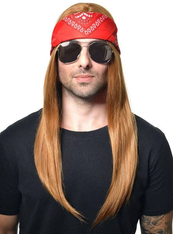 Long Ginger Axl Rose Mens Costume Wig with Bandanna