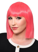 Short Strawberry Pink Heat Resistant Bob Fashion Wig with Fringe