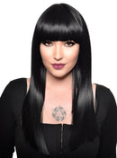 Long Black Heat Resistant Womens Fashion Wig with Fringe
