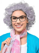 Short Curly Grey Old Lady Womens Costume Wig