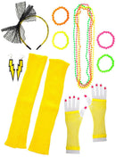 Bright Yellow 12 Piece 1980s Costume Accessory Set