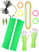 Neon Green 12 Piece 1980s Costume Accessory Set
