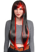 Ruby Extra Long Straight Black and Red Womens Costume Wig