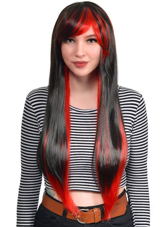 Ruby Extra Long Straight Black and Red Womens Costume Wig