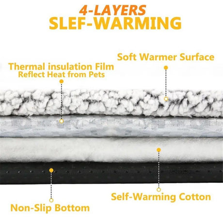 Self Warming Cat Bed Self Heating Cat Dog Mat 40*50cm Extra Warm Thermal Pet Pad  Removable Cover Non-Slip Bottom Washable Non Electric（White face with black background）
