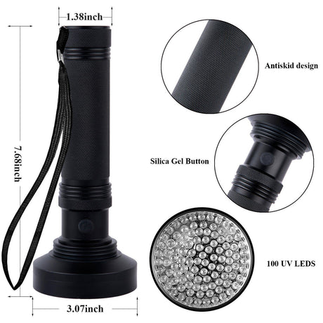 Ultraviolet Flashlights UV Detector, LED Flashlights  Pet Urine Detector for Cat Urine, Stains, Bed Bug, Batteries not Included (100-UV purple flashlight)