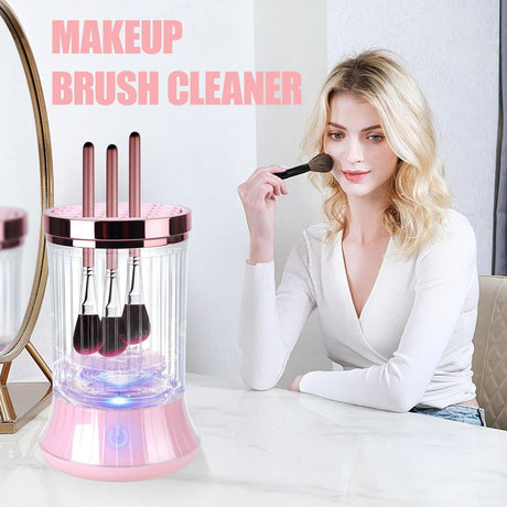 Electric Makeup Brush Cleaner, , Automatic Spinning Cosmetic Brush Cleaner One-Click Operation, Auto-Rotating Brush Cleaner for Any Makeup Brushes（USB）pink