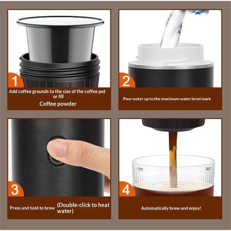 Portable Battery Coffee Maker Espresso Machine, Car Travel Coffee Mini Espresso Machines Self-Heating Electric Espresso Maker, USB-C 3-in-1 Ground Coffee