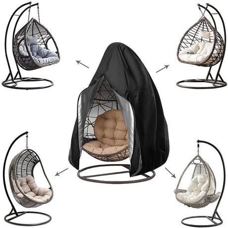 Patio Egg Chair Cover Waterproof Wicker Swing Egg Chair Cover with Zipper and Bottom Buckle Single Seat for Outdoor Furniture, Black, （115*190CM）