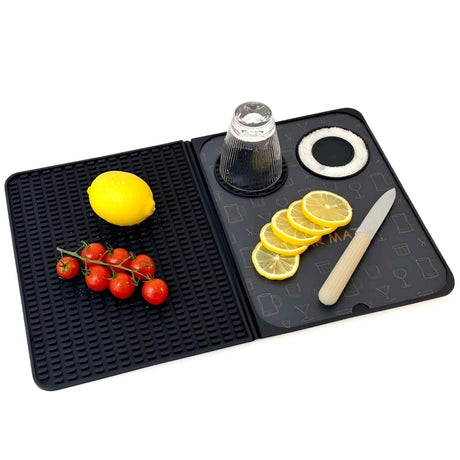 Bar Mat, Bar Accessories, Multifunctional Folding Cocktail Mat with Cutting Board, 18