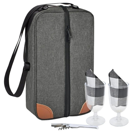 Insulated Wine Tote Bag With Stainless Wine Glasses.  For Boating Travel. Wine Cooler Bag For Beach. Portable Wine Carrier & Tumblers For Picnic. Outdoor Wine Lovers Gift